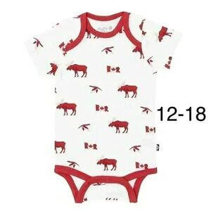 Kyte Baby Bodysuit True North 12-18m Canadian Canada Moose Bamboo Print Red NWT